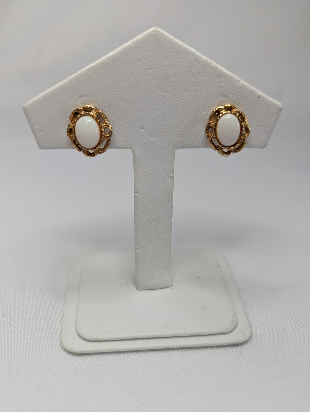 Gold-Tone White Opal Cabochon Clip-On Earrings